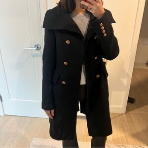 Zara Navy Double-Breasted Wool Coat